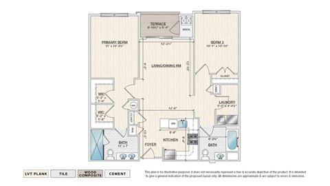 Floor plan for 2 beds, 2 baths, 1142 sqft